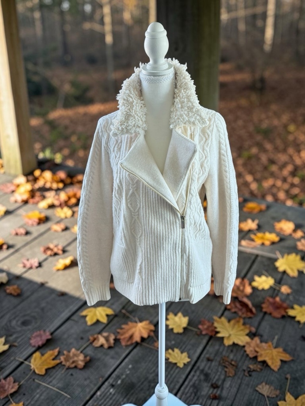 Chico's Cream/Off White Zippered Knit Sweater, Women's Size M, Chico's 1 - Picture 3 of 9